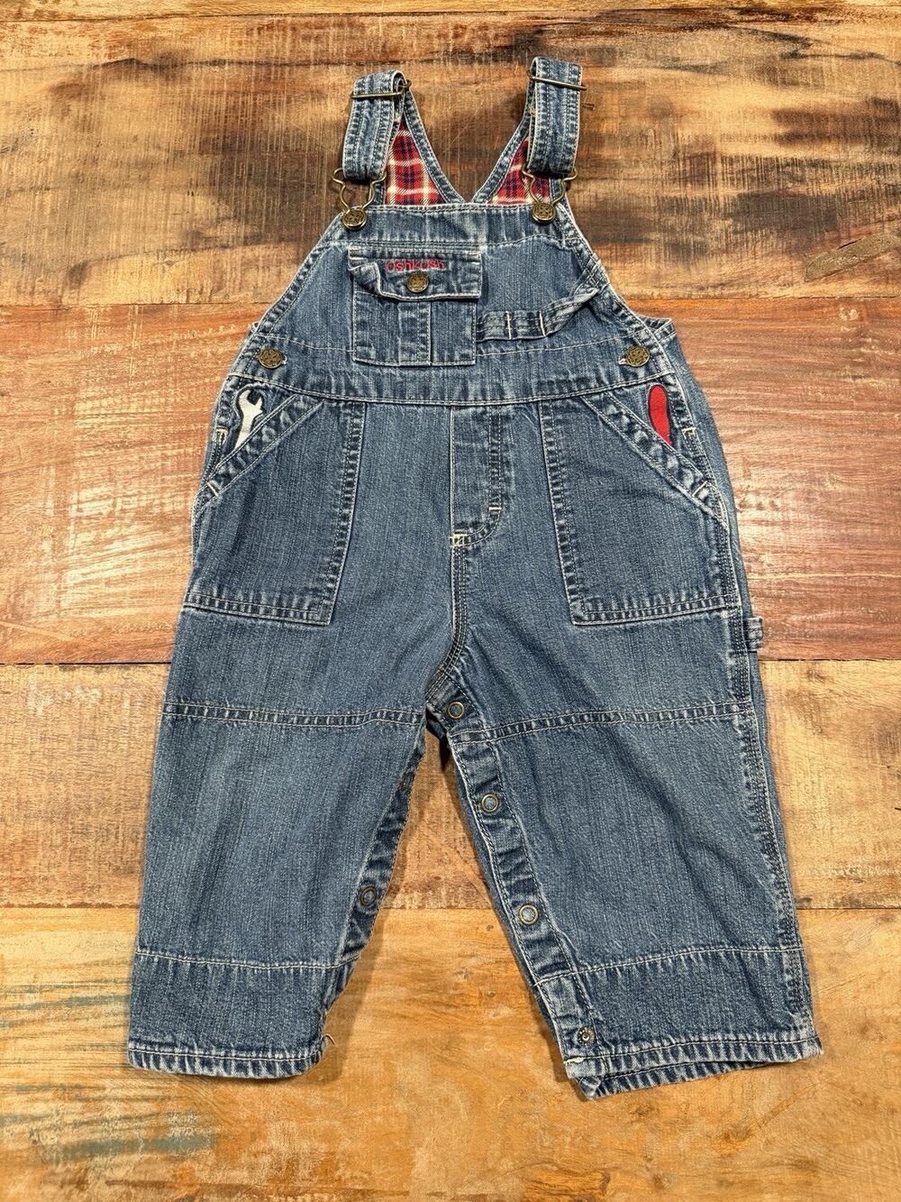 OshKosh B’gosh Baby Boys Denim Overalls 12M Tool Builder Halloween Costume